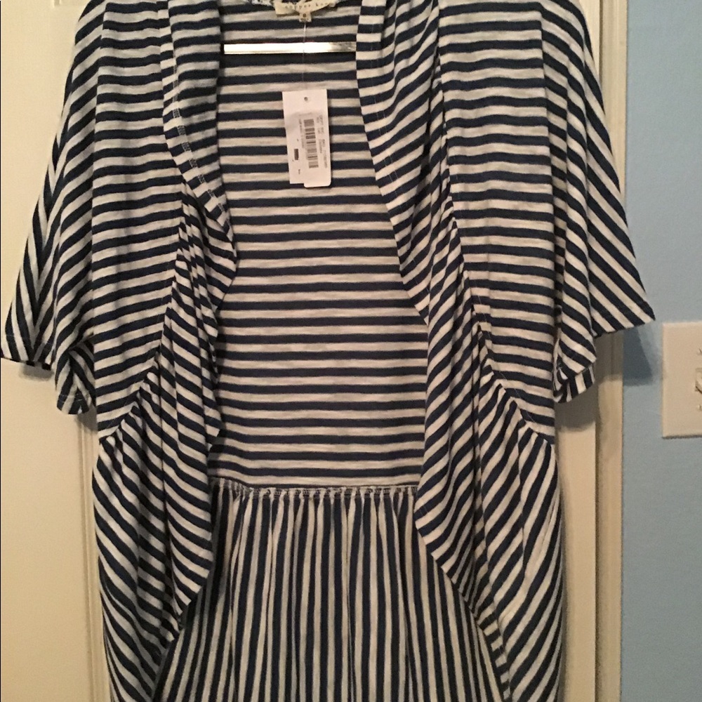 NWT striped ruffled short sleeved open cardigan